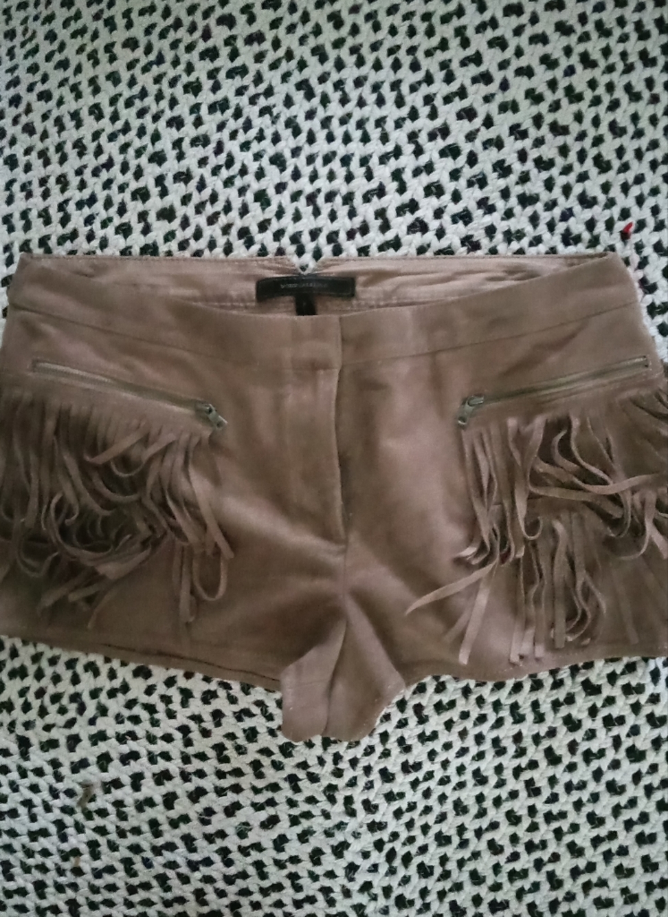 BCBG Faux Suede Short Shorts With Fringe Accent